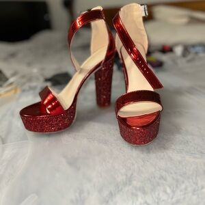 Red Glitter Platform Heels